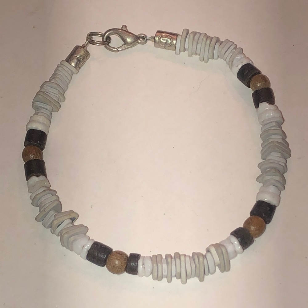 Puka Shell Beaded Bracelet in White, Black, and Brown